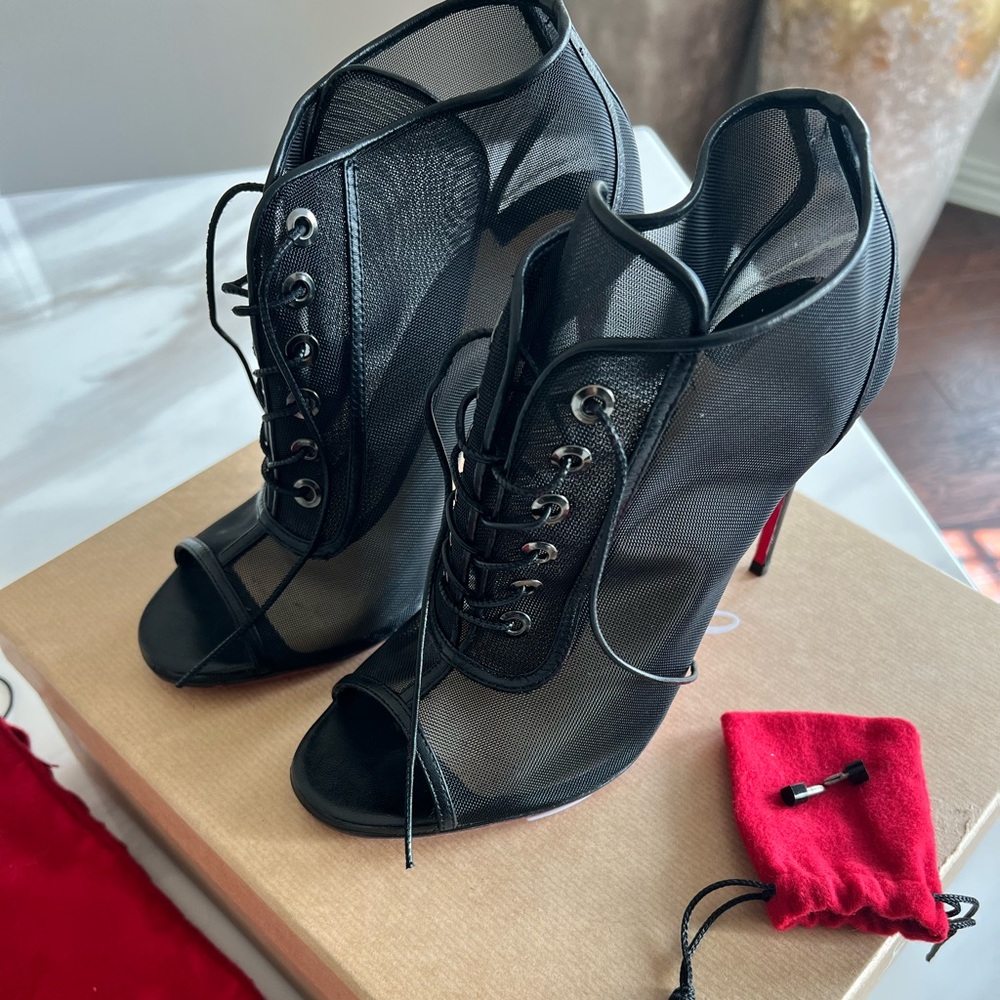 Christian Louboutin Black High Heeled Lace-Up Heels